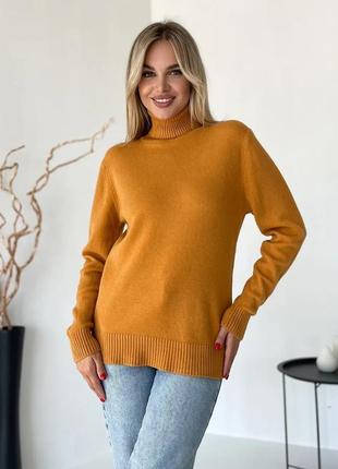 Гірчичний кашеміровий светр із високим горлом, розмір s