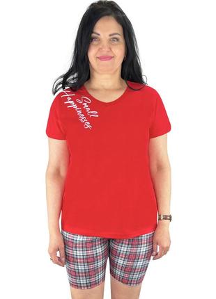 Комплект футболка с шортами с накатом 46 красный (4702)