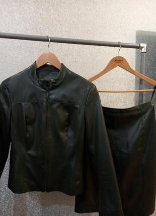 Костюм, кожаный костюм, кожаный, кожаный набор, кожаная юбка1 фото