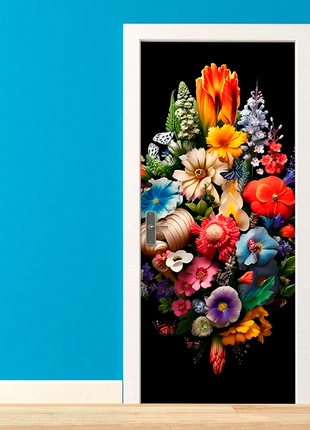 Вінілова самоклеюча кольорова декоративна наклейка на двері "букет квітів. квіти" з оракалу2 фото