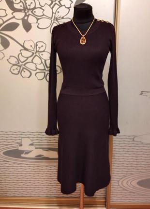 Брендовое трикотажное вискозное платье миди  в рубчик2 фото