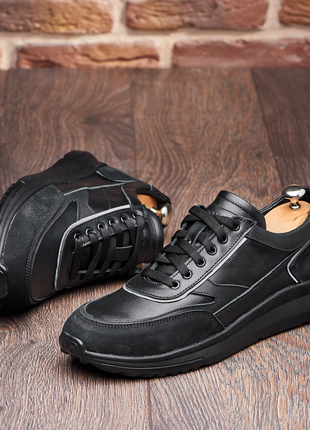 Стильные мужские черные удобные кожаные кроссовки весна-осень, демисезон, весенние,осенние,натуральная кожа3 фото