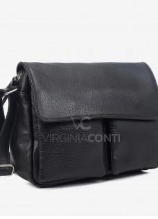 Сумка жіноча чорна шкіряна чорна сумка із натуральної шкіри virginia conti4 фото