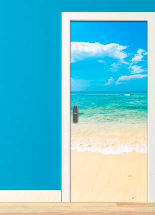 Вінілова самоклеюча кольорова декоративна наклейка на двері "море. пляж. океан" з оракалу2 фото
