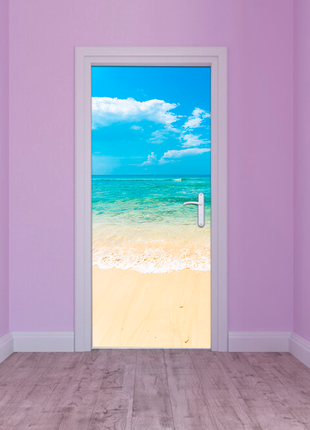 Вінілова самоклеюча кольорова декоративна наклейка на двері "море. пляж. океан" з оракалу