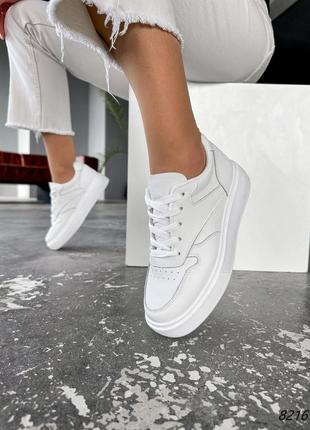 Белые женские кроссовки кеды на утолщенной подошве из натуральной кожи5 фото