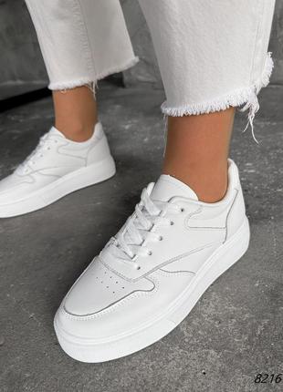 Белые женские кроссовки кеды на утолщенной подошве из натуральной кожи10 фото