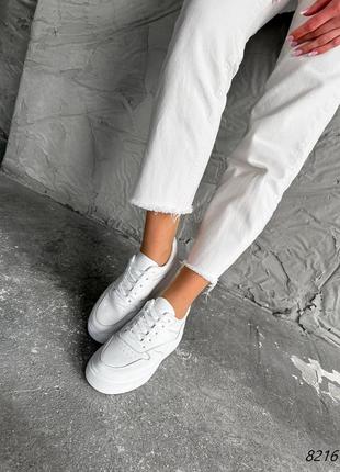 Белые женские кроссовки кеды на утолщенной подошве из натуральной кожи7 фото