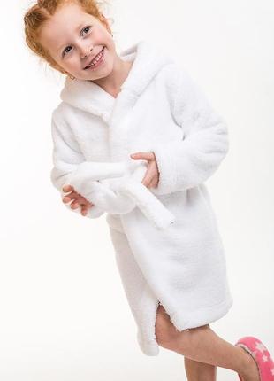 Детский махровый халат с кошачими ушками, белый2 фото