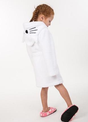 Детский махровый халат с кошачими ушками, белый3 фото