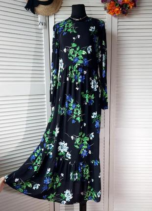 Платье черное миди волошки цветы цветочный прин от  new look3 фото