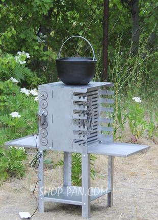 Вертикальний екомангал shop-pan з вбудованою шашличницею і мотором на ніжках із неіржавкої сталі