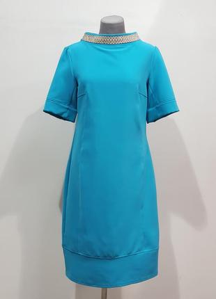 Нарядное платье, с камушками и жемчугом, голубое, новое размер 48 -502 фото