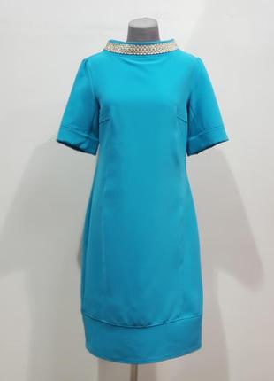 Нарядное платье, с камушками и жемчугом, голубое, новое размер 48 -505 фото