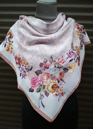 Распродажа, очень красивый женский платок шифоновый весенне-осенний, турция, 90х90 см, бежевый