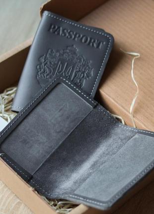 Подарунковий набір "паспорт герб + військовий квиток", сірий2 фото