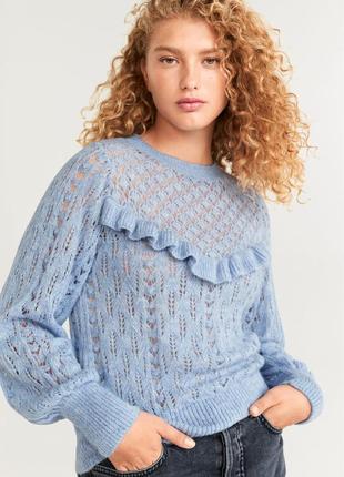 Ажурный голубой джемпер светер mango