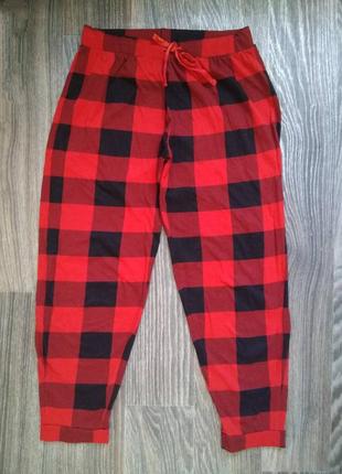 Трикотажные женские коттоновые пижамные штаны tu в клетку/красный черный2 фото