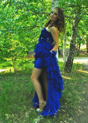 Эффектное вечернее платье, платье для фотосессий, выпускное платье цвета электрик