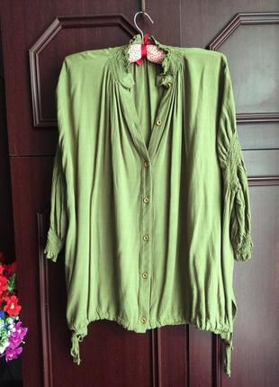Блуза туника батал, оверсайз, оливка, хаки, рубашка большой размер, блузка1 фото