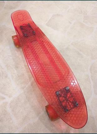 Скейт пенные борд penny board прозрачный (красный) светящийся1 фото