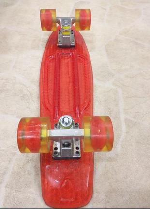 Скейт пенные борд penny board прозрачный (красный) светящийся2 фото