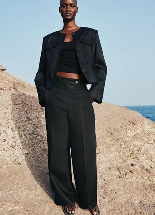 H&m чорні жіночі класичні брюки льон/бавовна р.40/l1 фото