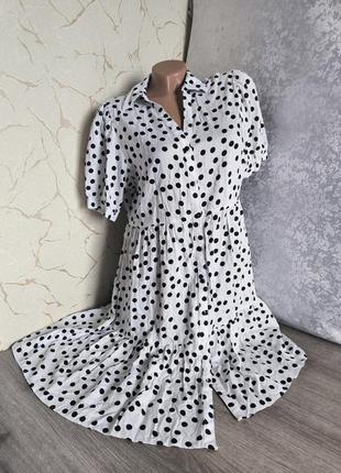 Платье белое в горох ярусами аискоза 46-48 р
