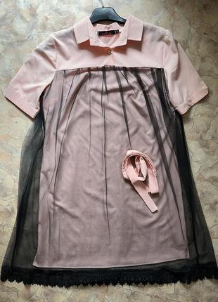 Плаття-сорочка з сіткою3 фото