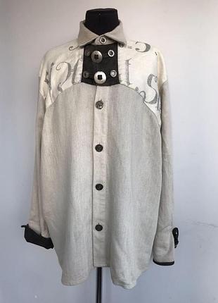 Баварська вінтажна лляна сорочка з шкіряною обробкою
