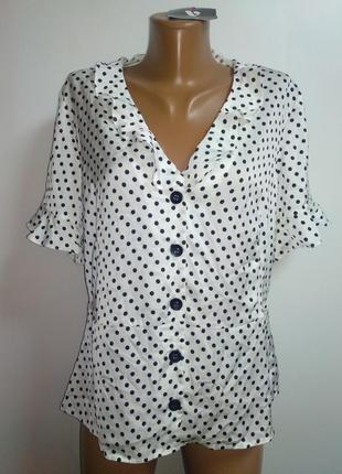 Брендовая сатиновая блуза в горох 16/50-52 размера2 фото