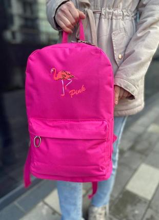 Рюкзак дитячий, жіночий із фламінго, рожевий