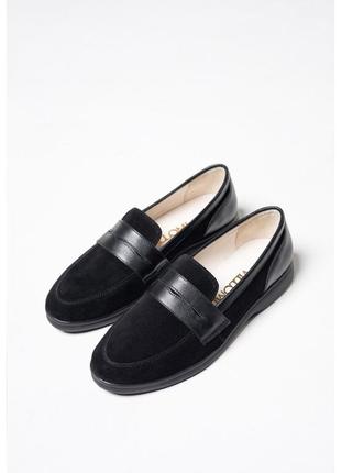Замшеві туфлі чорні зі шкіряною вставкою | 79479
