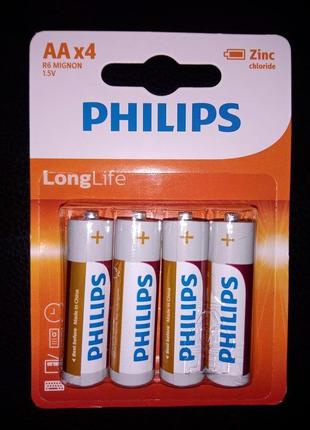 Батарейка philips longlife zinc carbon вугільно-цинкова aa блісте