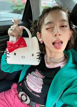 Белая маленькая сумочка с бантиком hello kitty с котом хелоу китти