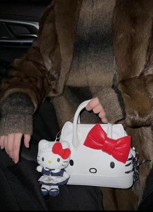 Белая маленькая сумочка с бантиком hello kitty с котом хелоу китти4 фото