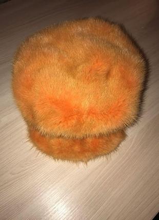 Кепка кашкет зимовий хутро норка помаранчевий колір3 фото
