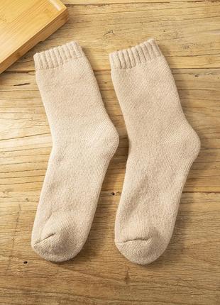 Тілесні шкарпетки зимові з шерсті 3635 бежеві махра зимові утеплені носки пісочні кайот3 фото