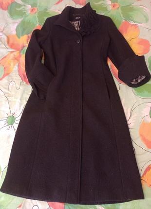 Оригинал 100%wool из натуральной ткани теплое пальто миди  italy итальянское черное london10 фото