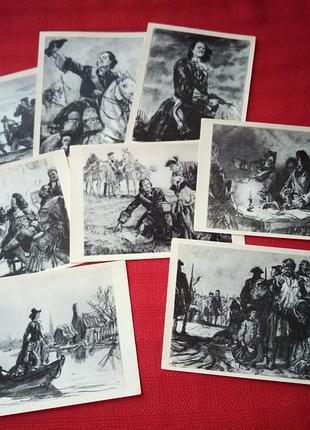 Набір вінтажних листівок "петро перший"а. толстого.худ шмаринов