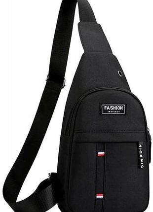 Тканевая мужская сумка, слинг fashion instinct черная1 фото