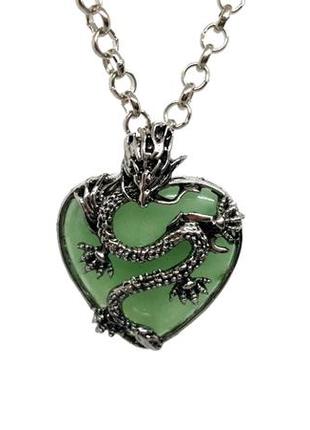 💚🐲символ 2024 кулон сердце с драконом из зеленого авантюрина2 фото