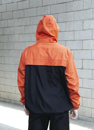 Мужская ветровка анорак с капюшоном весенняя оранжевый-черная легкая куртка, высокое качество, в стиле nike7 фото
