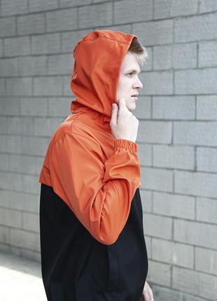 Мужская ветровка анорак с капюшоном весенняя оранжевый-черная легкая куртка, высокое качество, в стиле nike8 фото