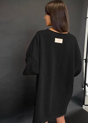 Спортивное платье-туника оверсайз с рукавами средней длины, с поясом в комплекте бежевая черная удобная стильная3 фото