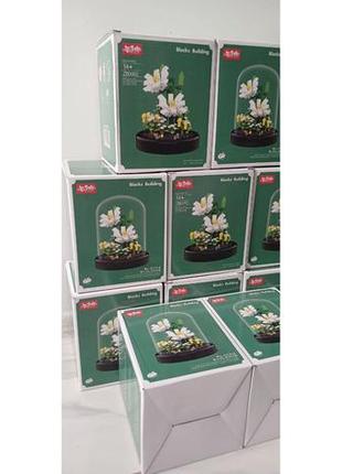 Конструктор ночник блочный детский с подсветкой цветок в колбе лилия цветы зеленая коробка