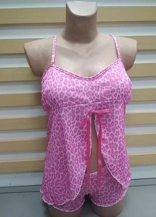 Комплект, женский, розовый, леопардовый, трусики, маечка, размер l