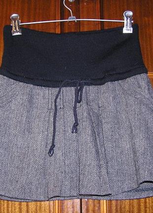 Твидовая юбка в ёлочку, на широкой резинке