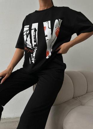 Костюм жіночий двухнитка джогери футболка принт4 фото