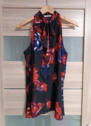 Шикарная нарядная блуза с завязками в цветы с галстуком3 фото